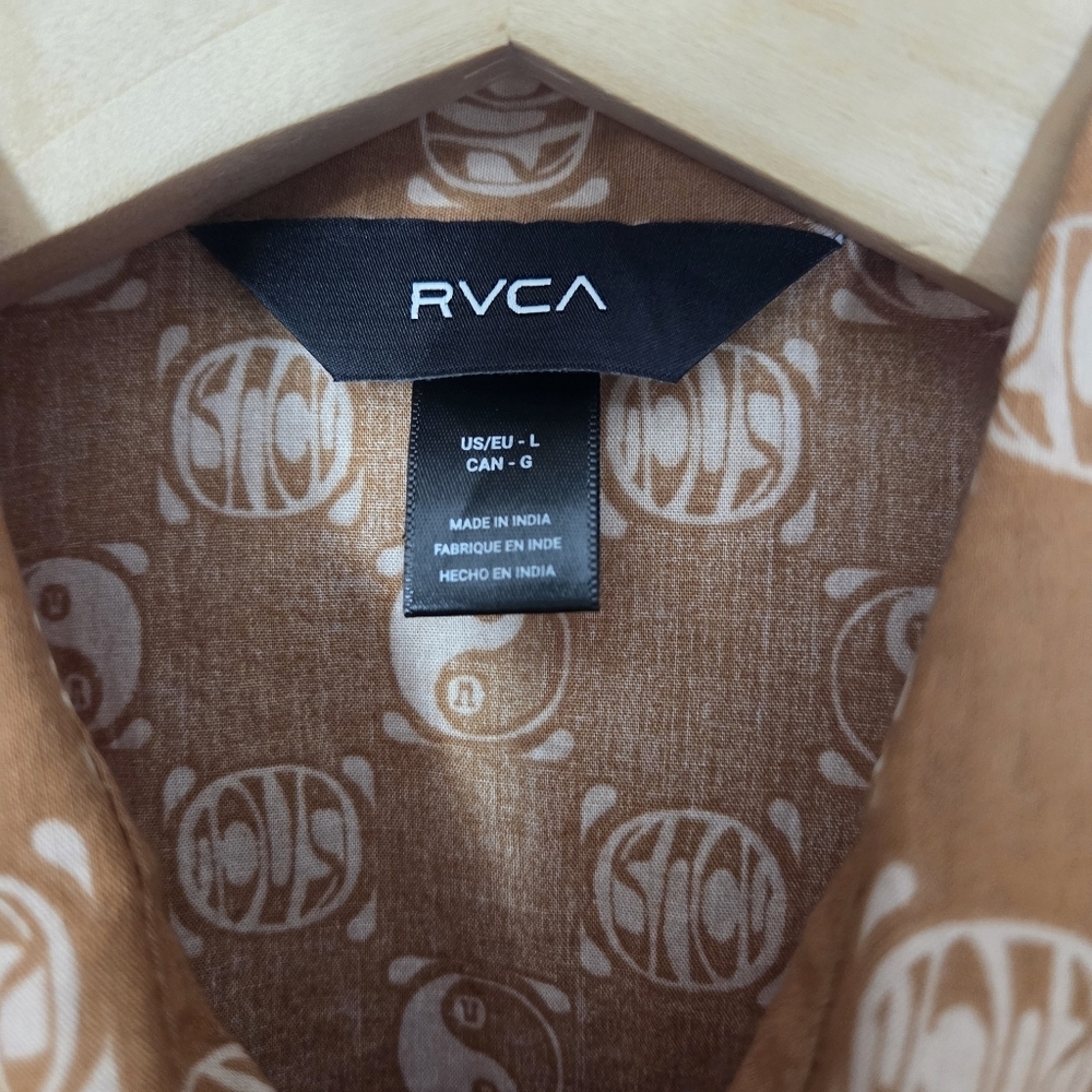 Brown Patterned RVCA Men's Shirt - Picture 4 of 9
